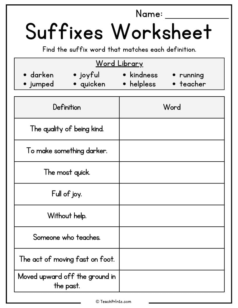 Suffix Worksheets 10 Free PDF Printables Teach Prints
