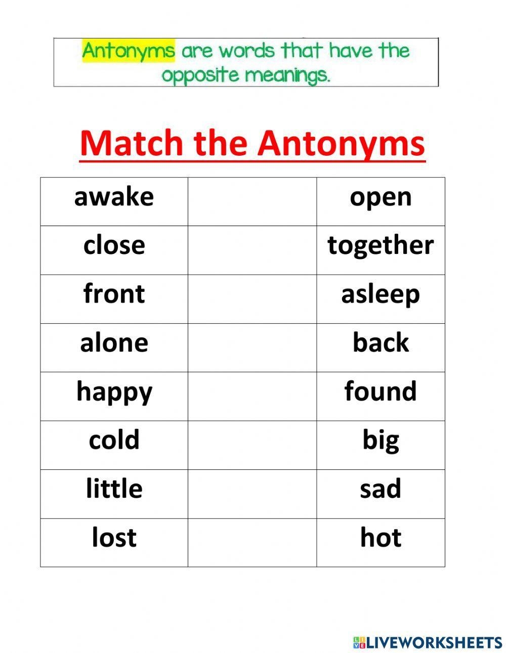 Synonyms And Antonyms Printable Test Synonyms And Antonyms Printable Test