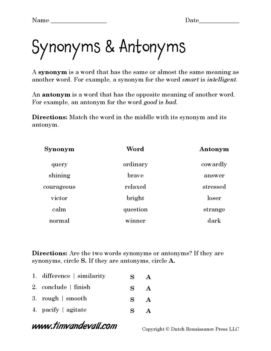 Synonyms And Antonyms Worksheet Tim 39 s Printables Synonyms And Antonyms Worksheet Tim 39 s Printables