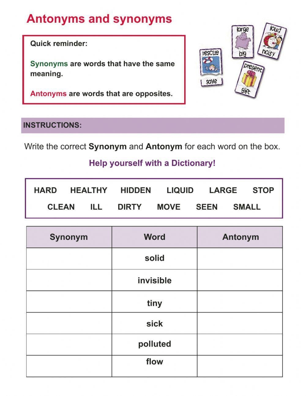 Synonyms And Antonyms Worksheets Worksheets Library