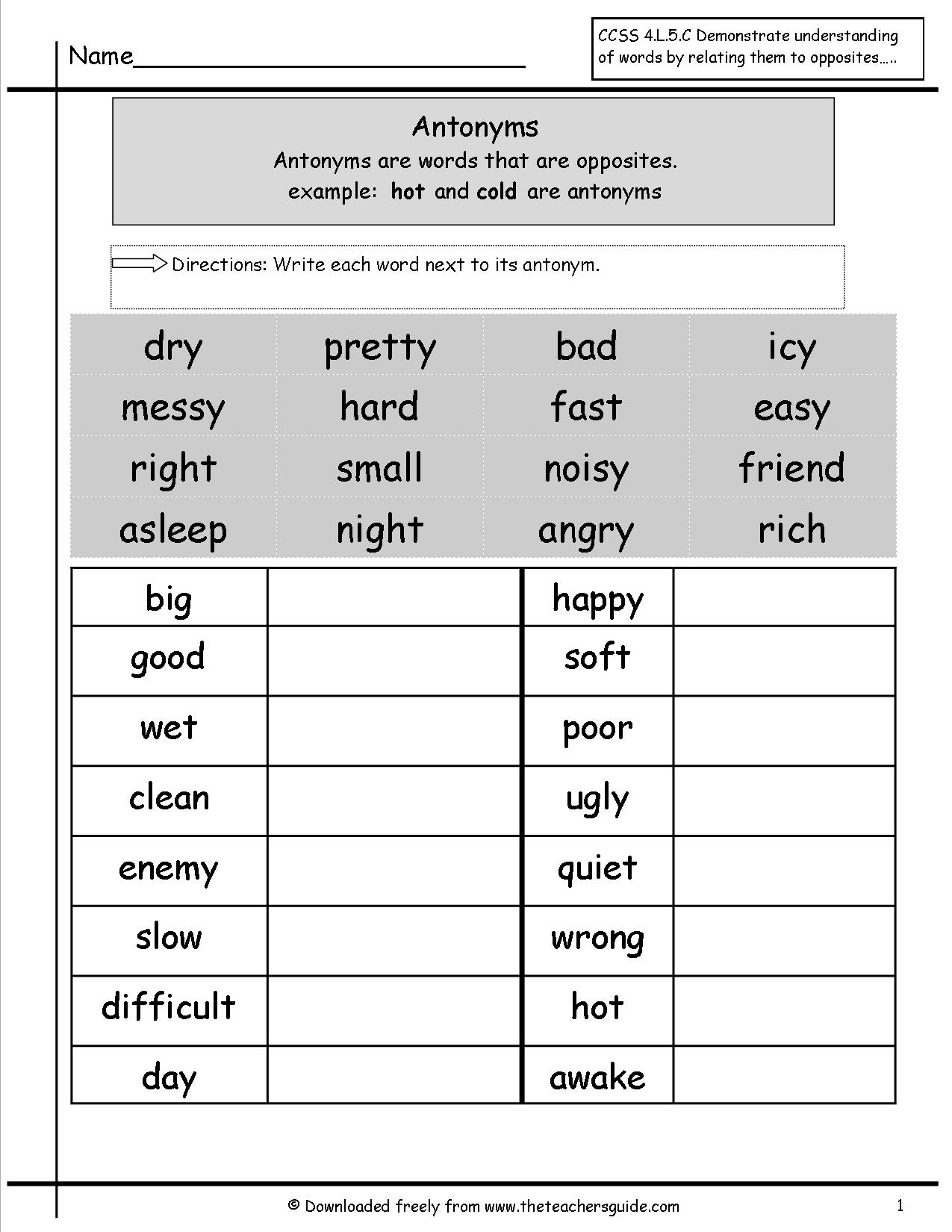 synonym antonym worksheet synonym antonym worksheet