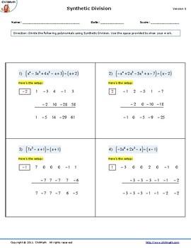 Synthetic Division Worksheet With Answers Teaching Polynomial Synthetic Division Worksheet With Answers Teaching Polynomial