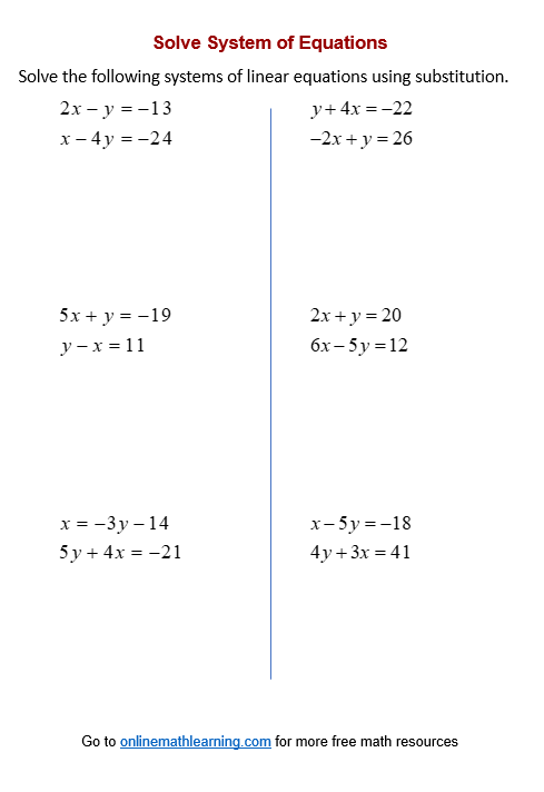 System Of Equations Worksheets printable Online Answers Examples System Of Equations Worksheets printable Online Answers Examples
