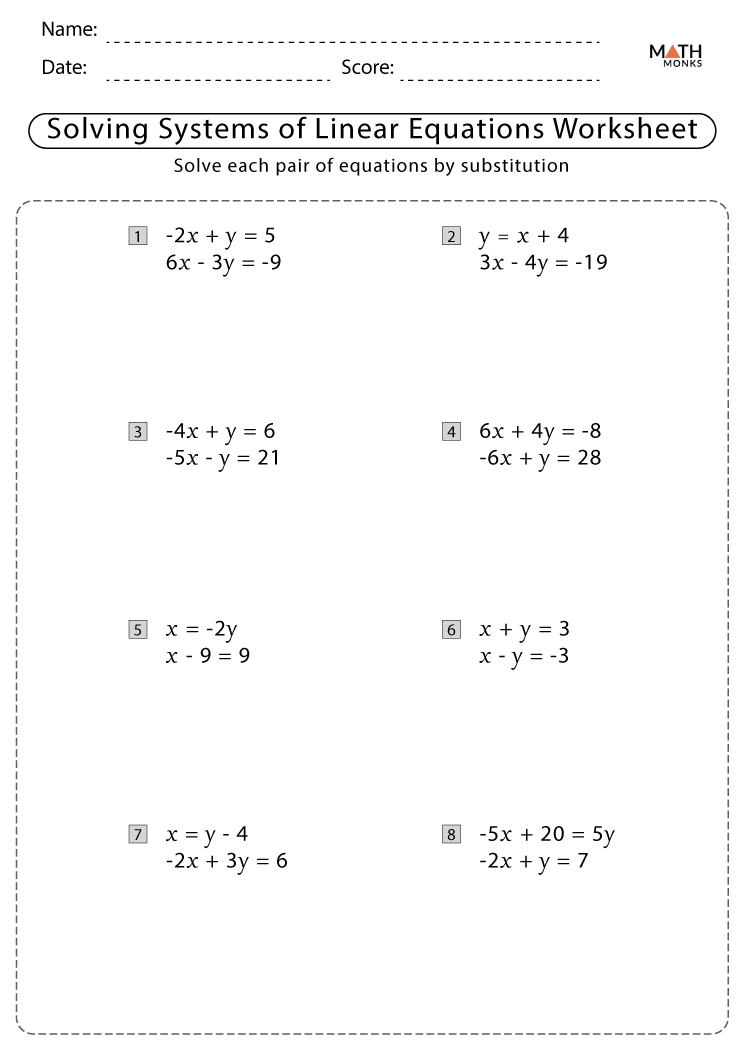 Systems Of Equations By Substitution Worksheets Worksheets Library