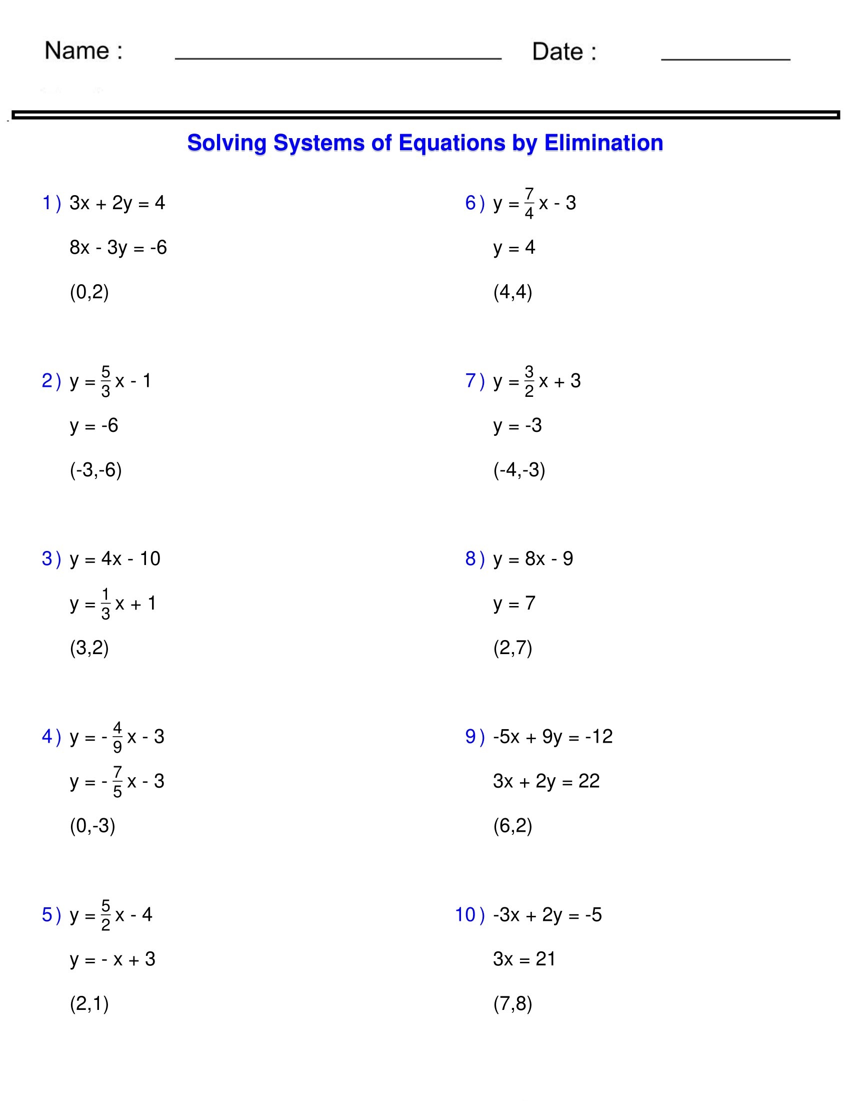 Systems Of Equations Solving Two Variable Systems Of Equations By 