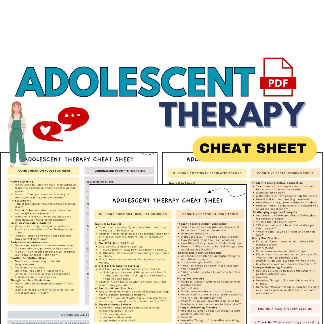 Teen Therapy Cheat Sheet Adolescent Therapy Worksheets Teen Therapist 