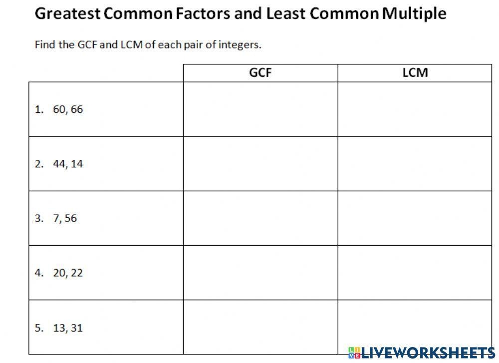 TenTors Math Teacher Resources GCF And LCM Worksheet Puzzle 