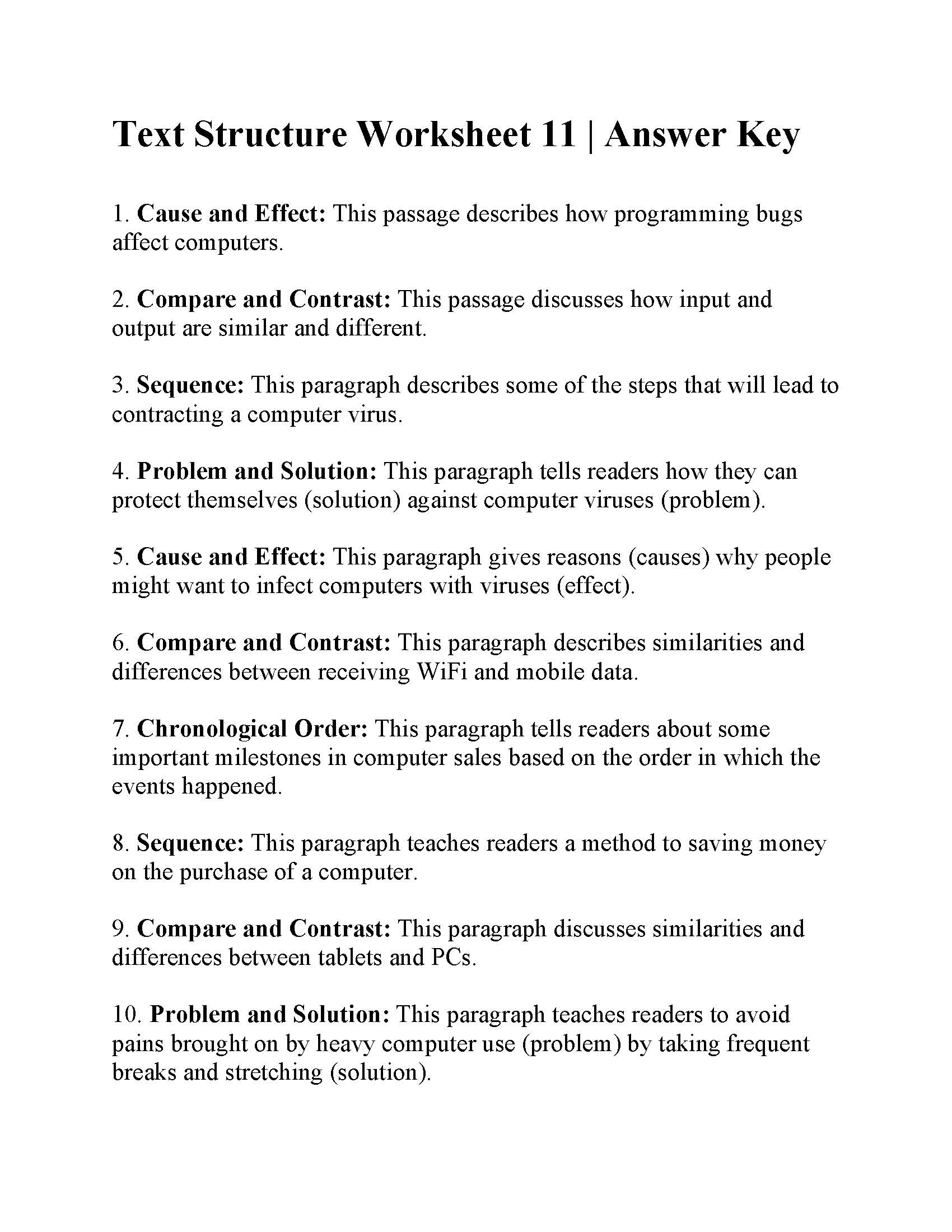 Text Structure Worksheet 11 Reading Activity Text Structure Worksheet 11 Reading Activity