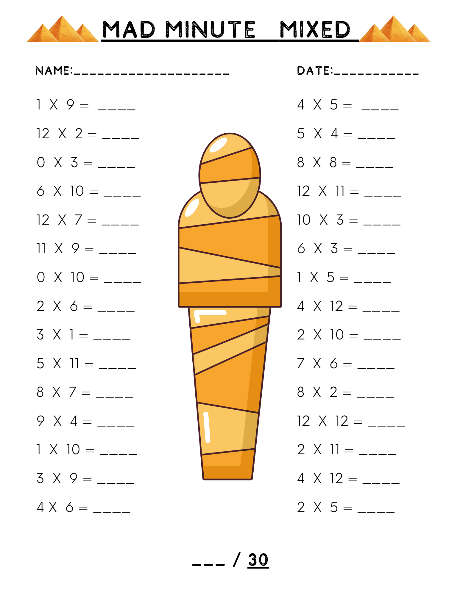 The Mad Minute Worksheets Free Times Tables Worksheets