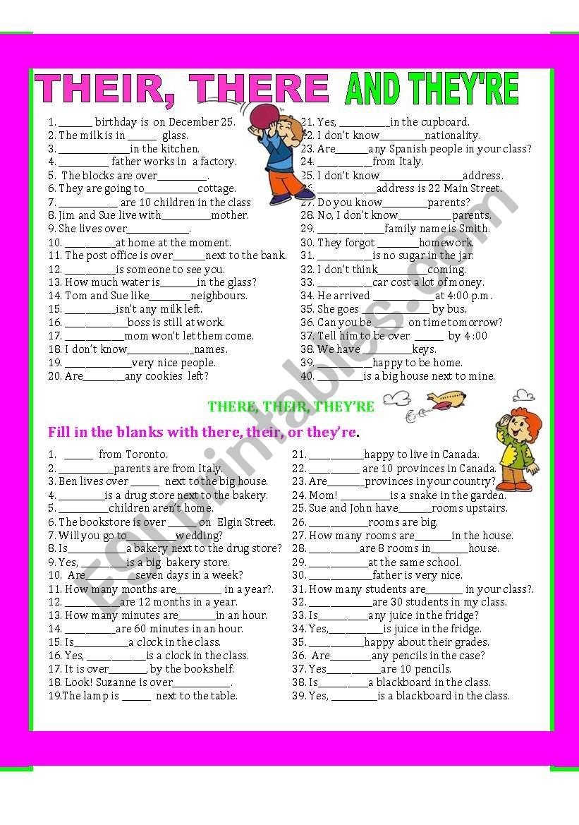 THEIR THERE THEY RE ESL Worksheet By GIOVANNI THEIR THERE THEY RE ESL Worksheet By GIOVANNI