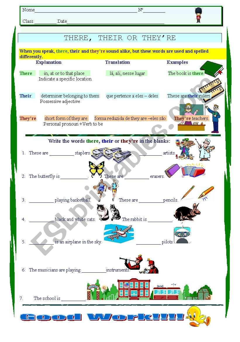 There Their They re Homophones ESL Worksheet By Edgar63