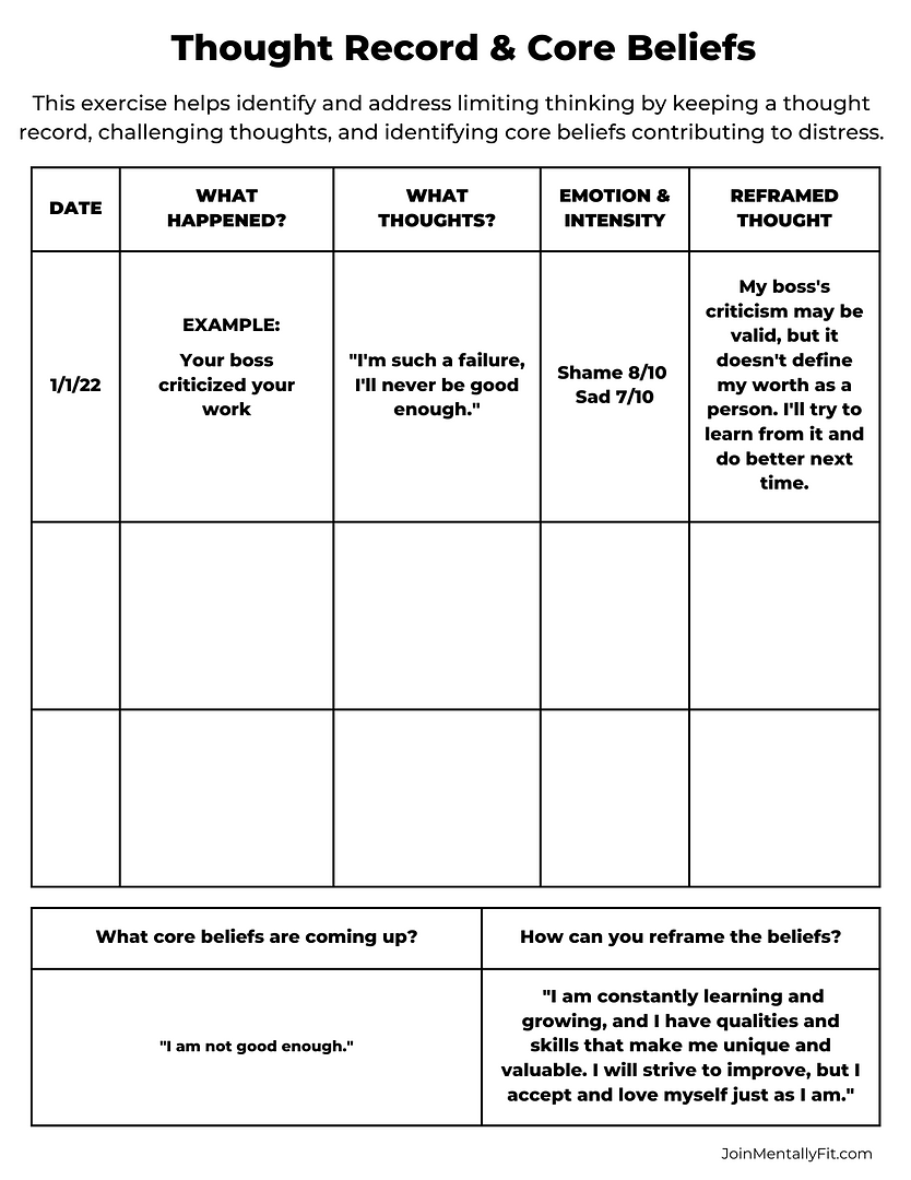 core beliefs worksheet