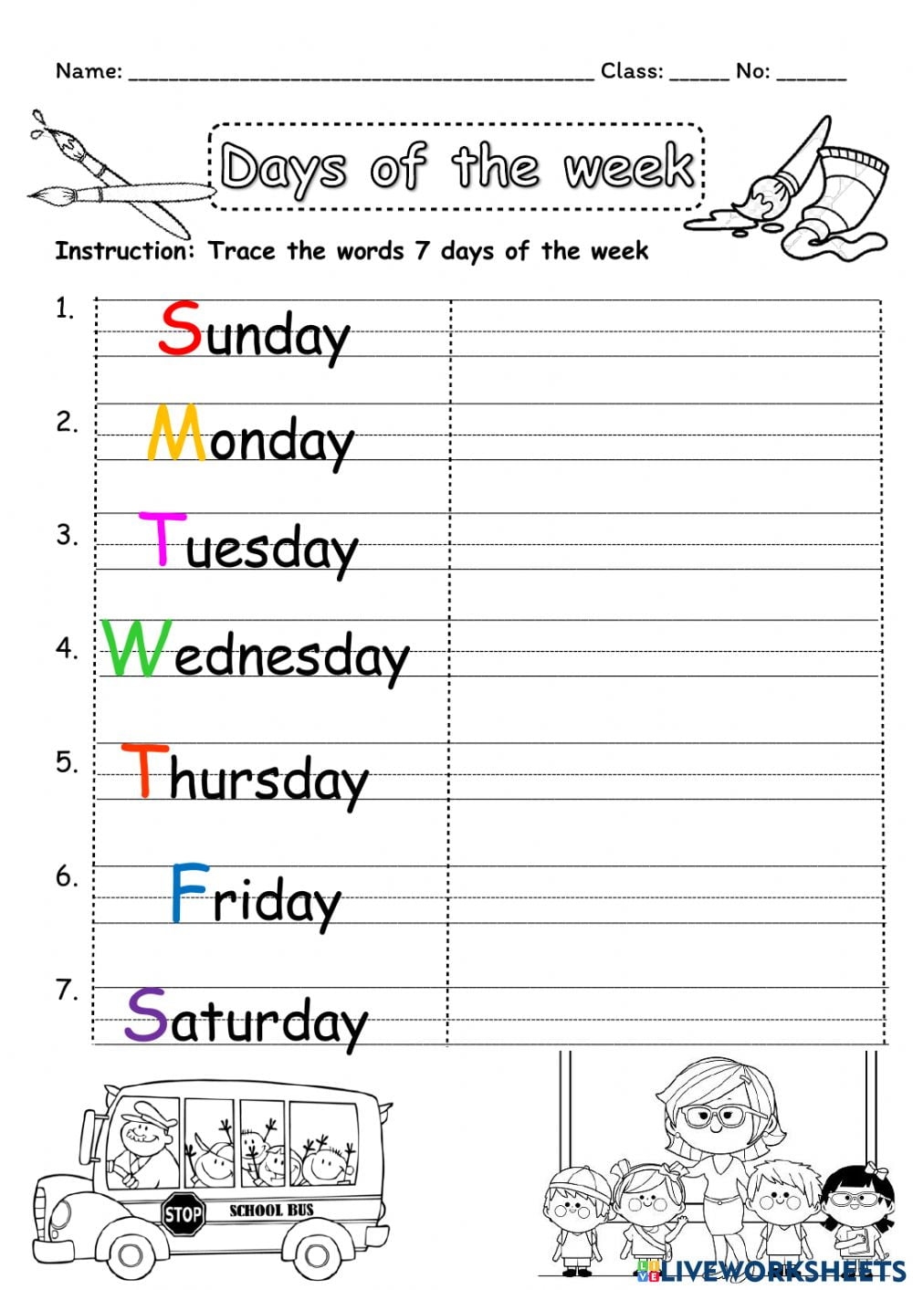 days of the week worksheet