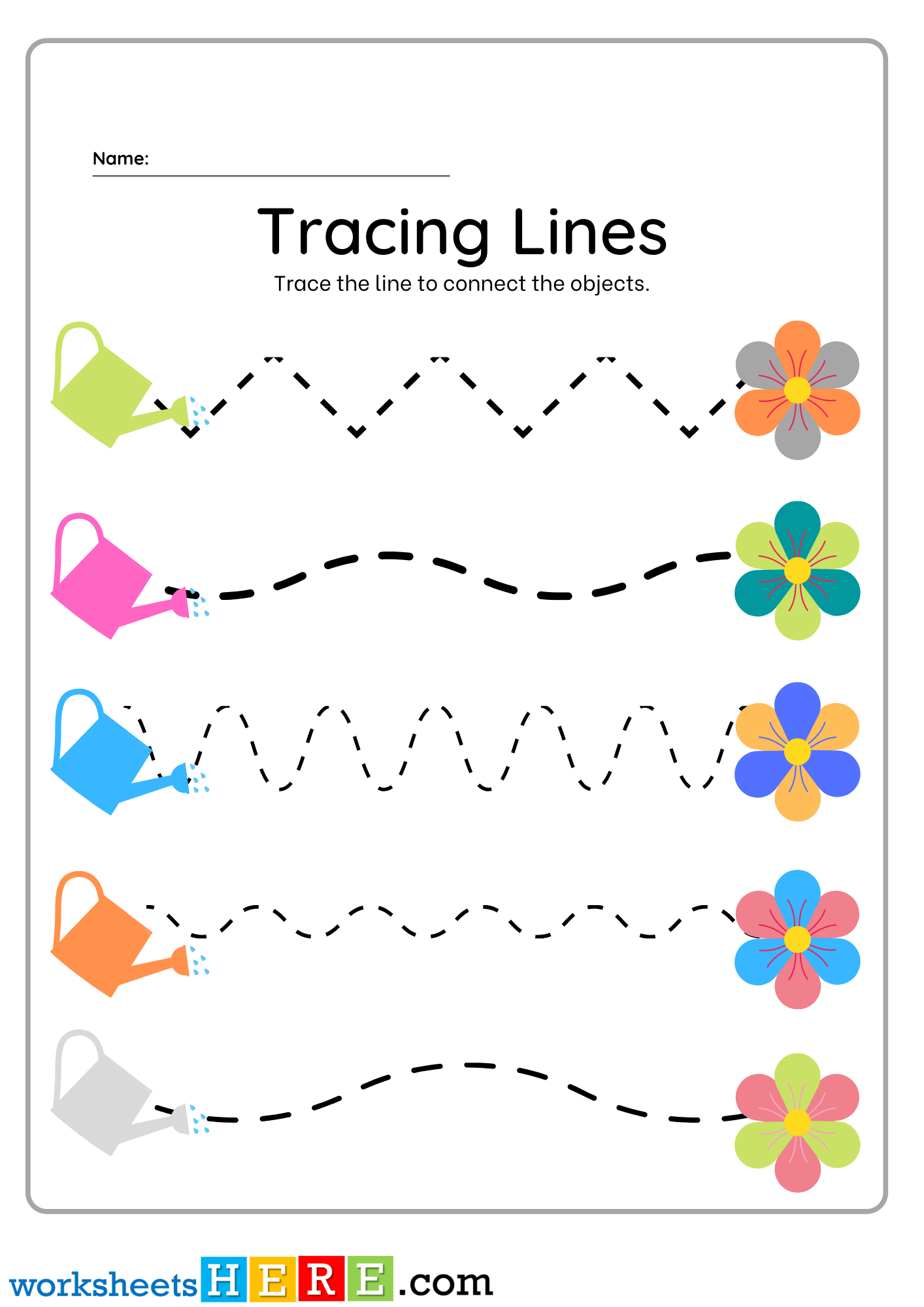 Tracing Lines Worksheet Trace The Lines With Flowers And Watering Can