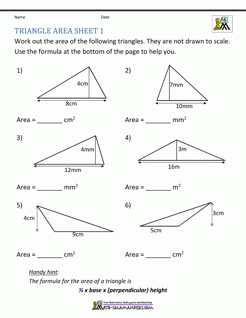 area of triangles worksheet