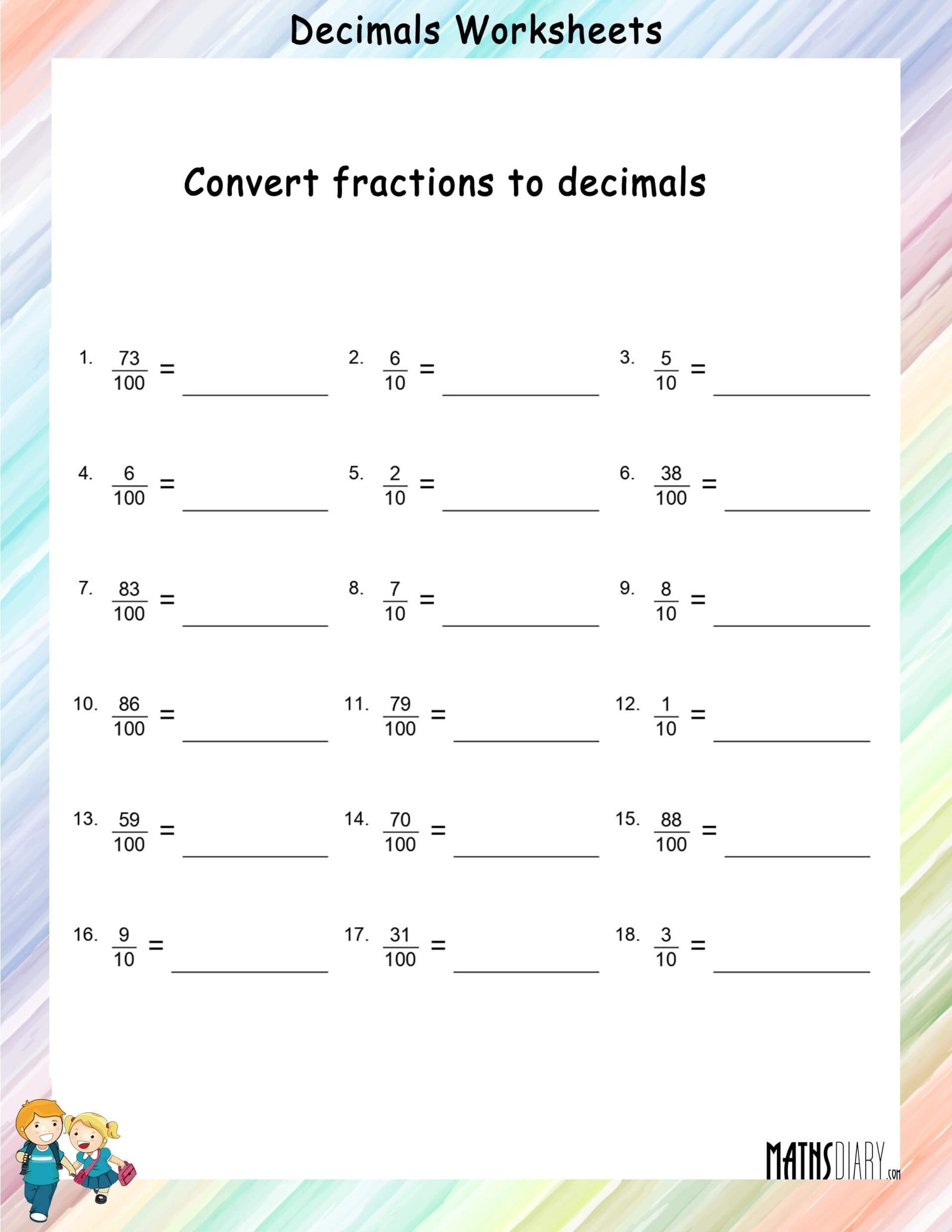 Turning Fractions Into Decimals Worksheet FREE Converting Fractions To
