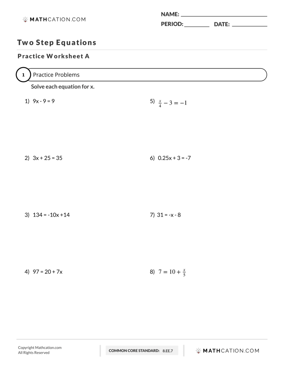 2 step equations worksheets 2 step equations worksheets
