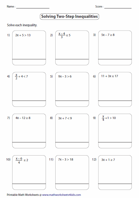 Two Step Inequalities Worksheets Two Step Inequalities Worksheets