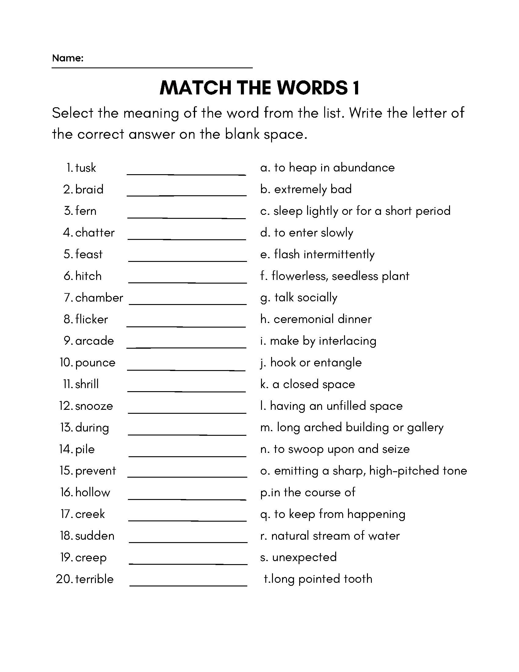 Vocabulary Worksheets Vocabulary Worksheets