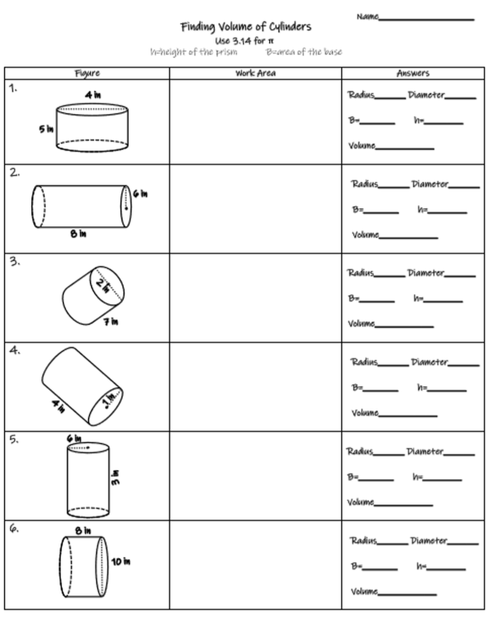 volume of a cylinder worksheet volume of a cylinder worksheet