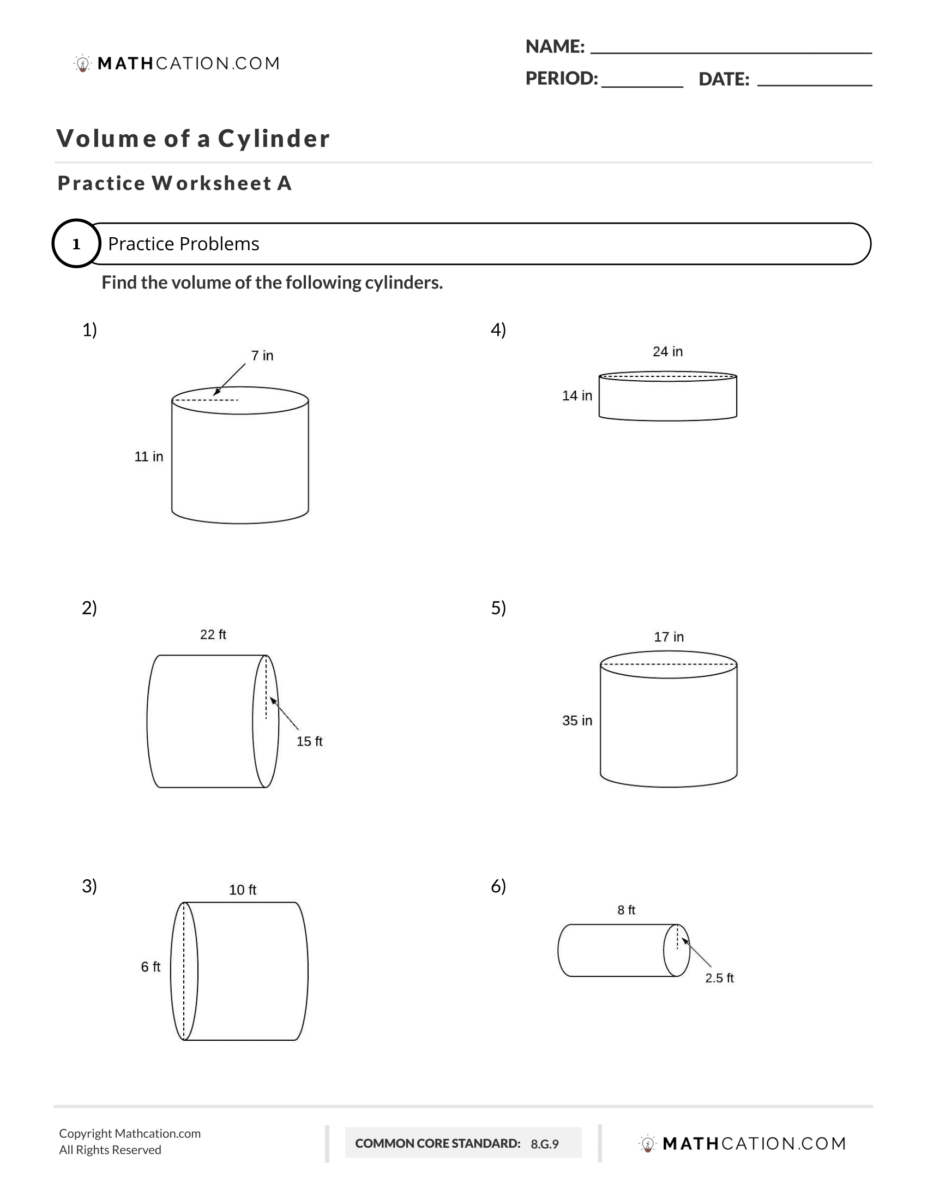 Volume Of A Cylinder Worksheet Volume Of A Cylinder Worksheet