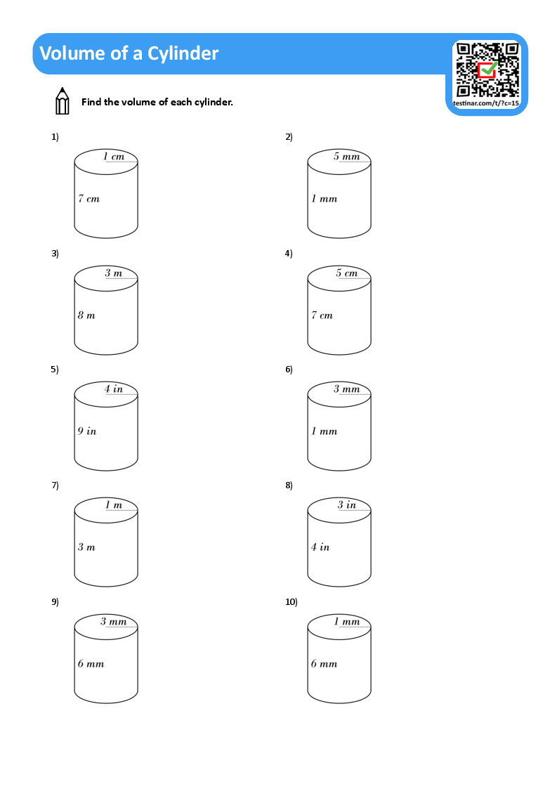 Volume Of A Cylinder Worksheets
