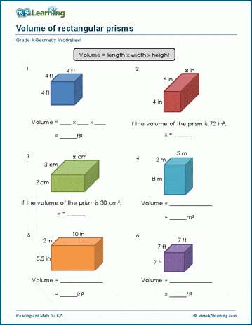 Volume Of Rectangular Prisms Worksheets K5 Learning