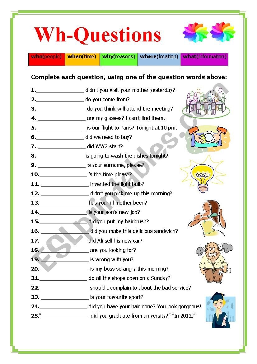 Wh Questions ESL Worksheet By Elle81 Wh Questions ESL Worksheet By Elle81