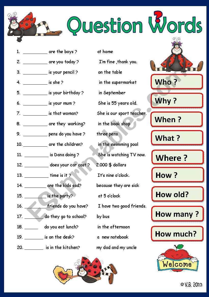 Wh questions ESL Worksheet By Victoria Ladybug