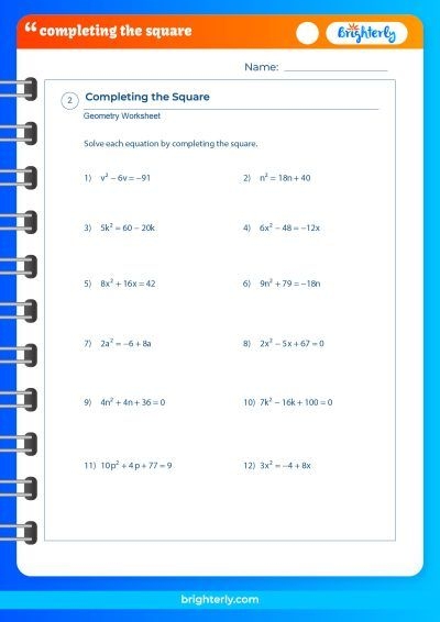 completing the square worksheet