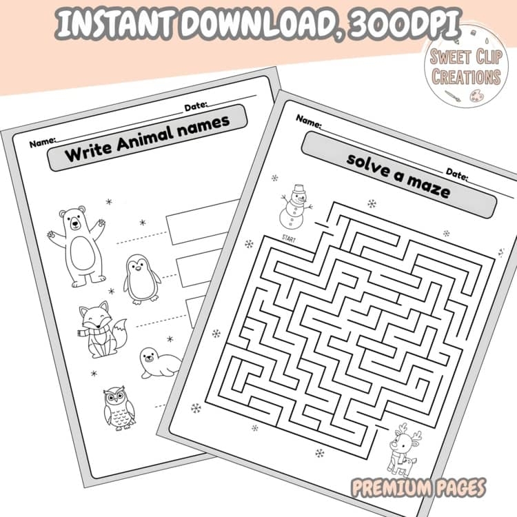 Winter Animals Clip Art Worksheets Preschool Kindergarten Printables