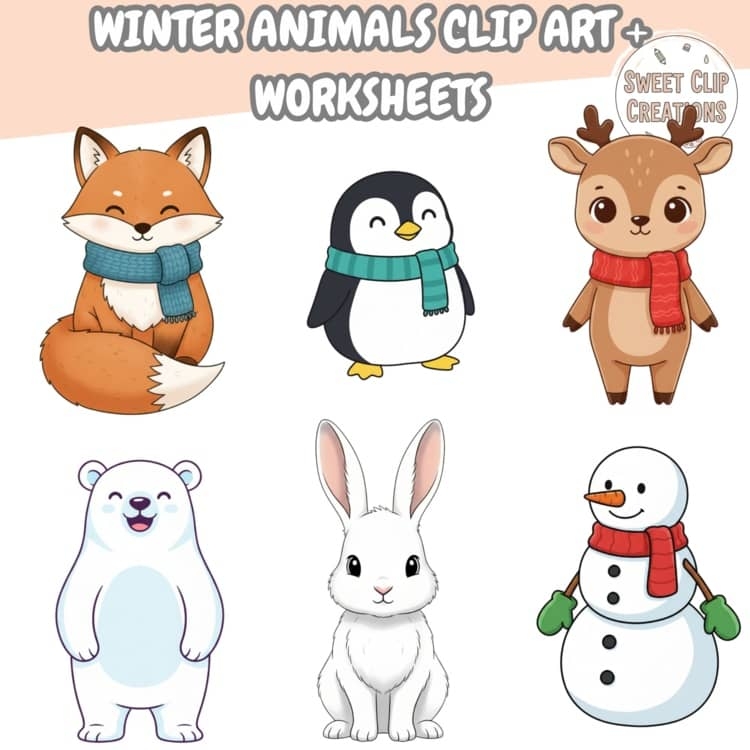 Winter Animals Clip Art Worksheets Preschool Kindergarten Printables