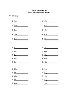 word finding worksheets