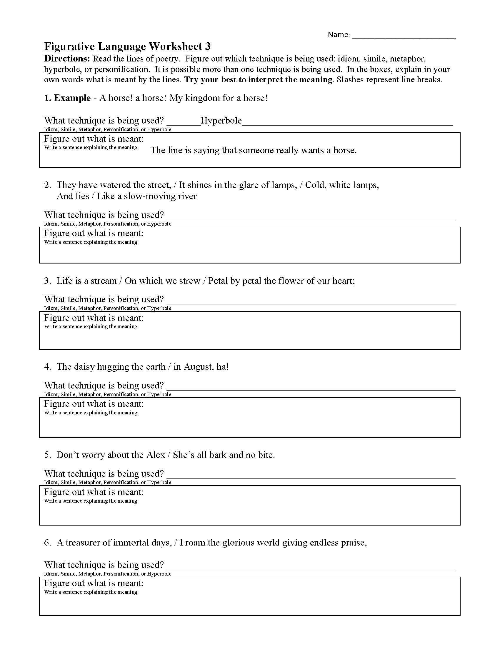 figurative language worksheet