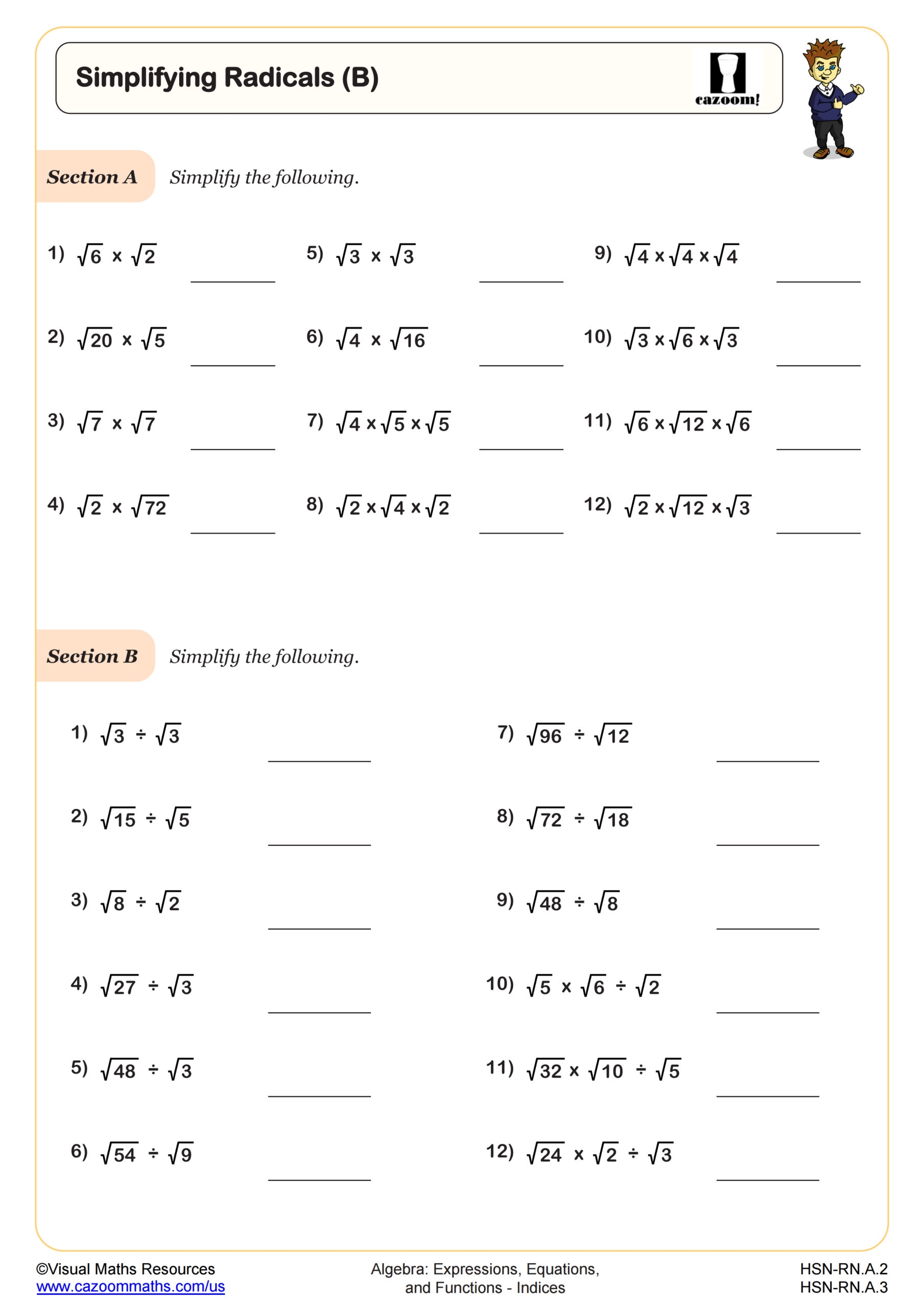 Worksheet For Simplifying Radicals Adriansonfifth