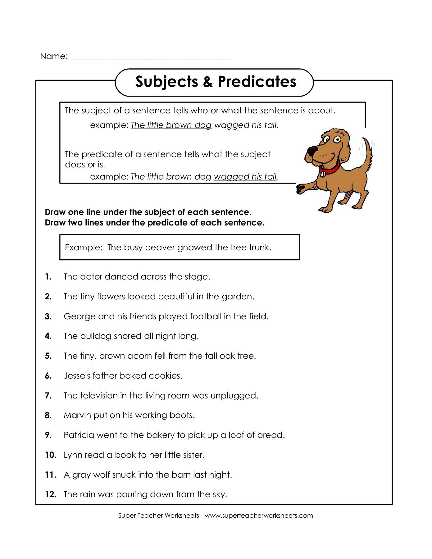 subject predicate worksheet subject predicate worksheet