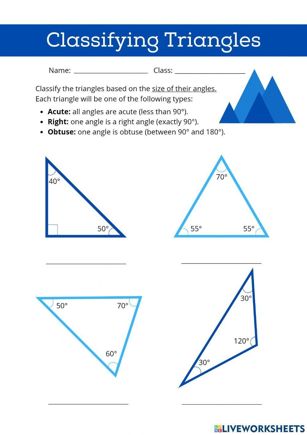 Worksheet Triangle Angle Sum Theorem Classifying Triangles 