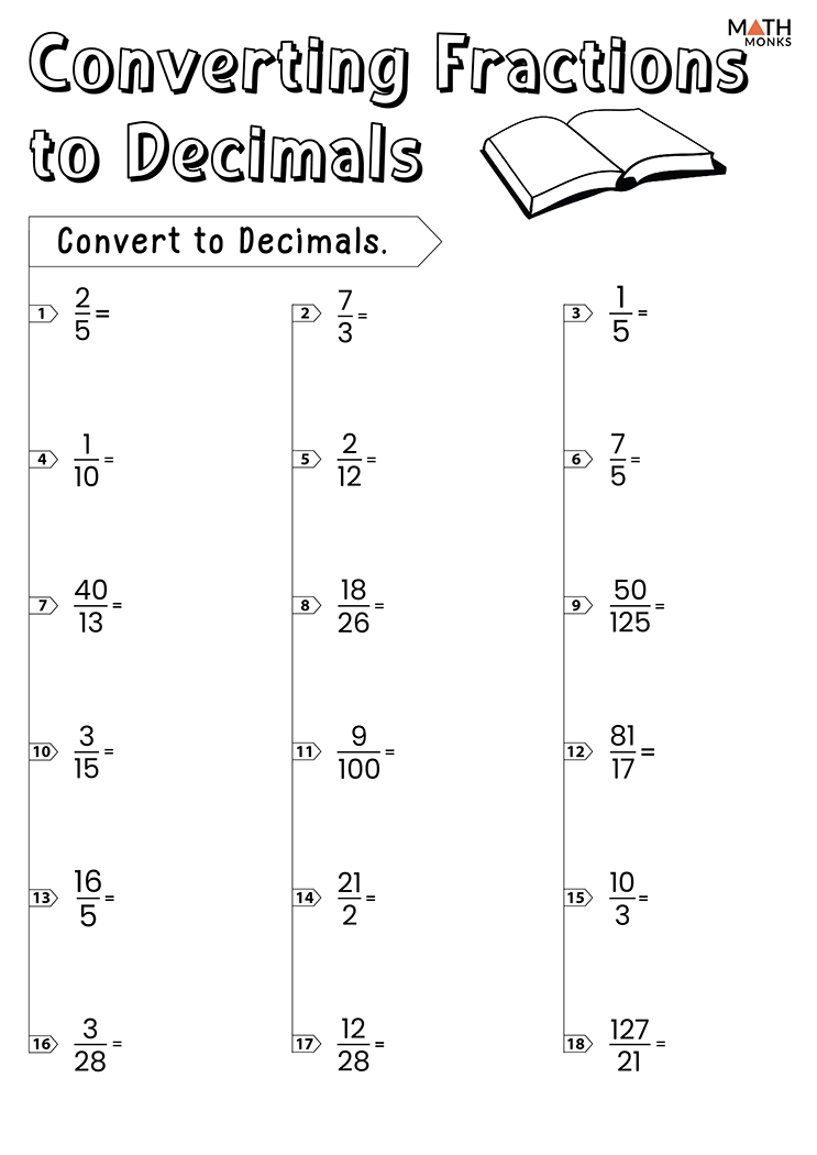 Worksheets Converting Decimals To Fractions