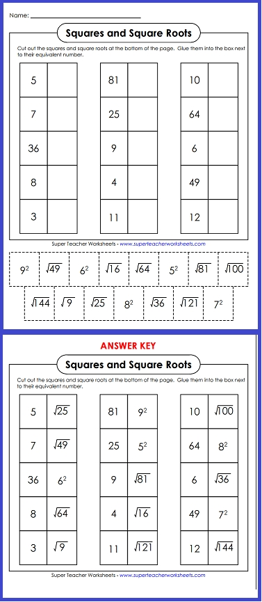 Worksheets On Square Roots