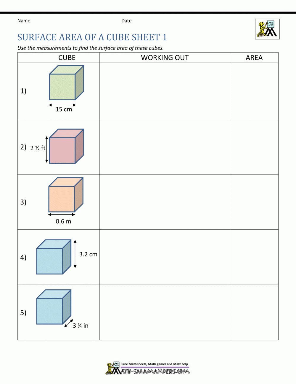 Worksheets Surface Area Worksheets Surface Area