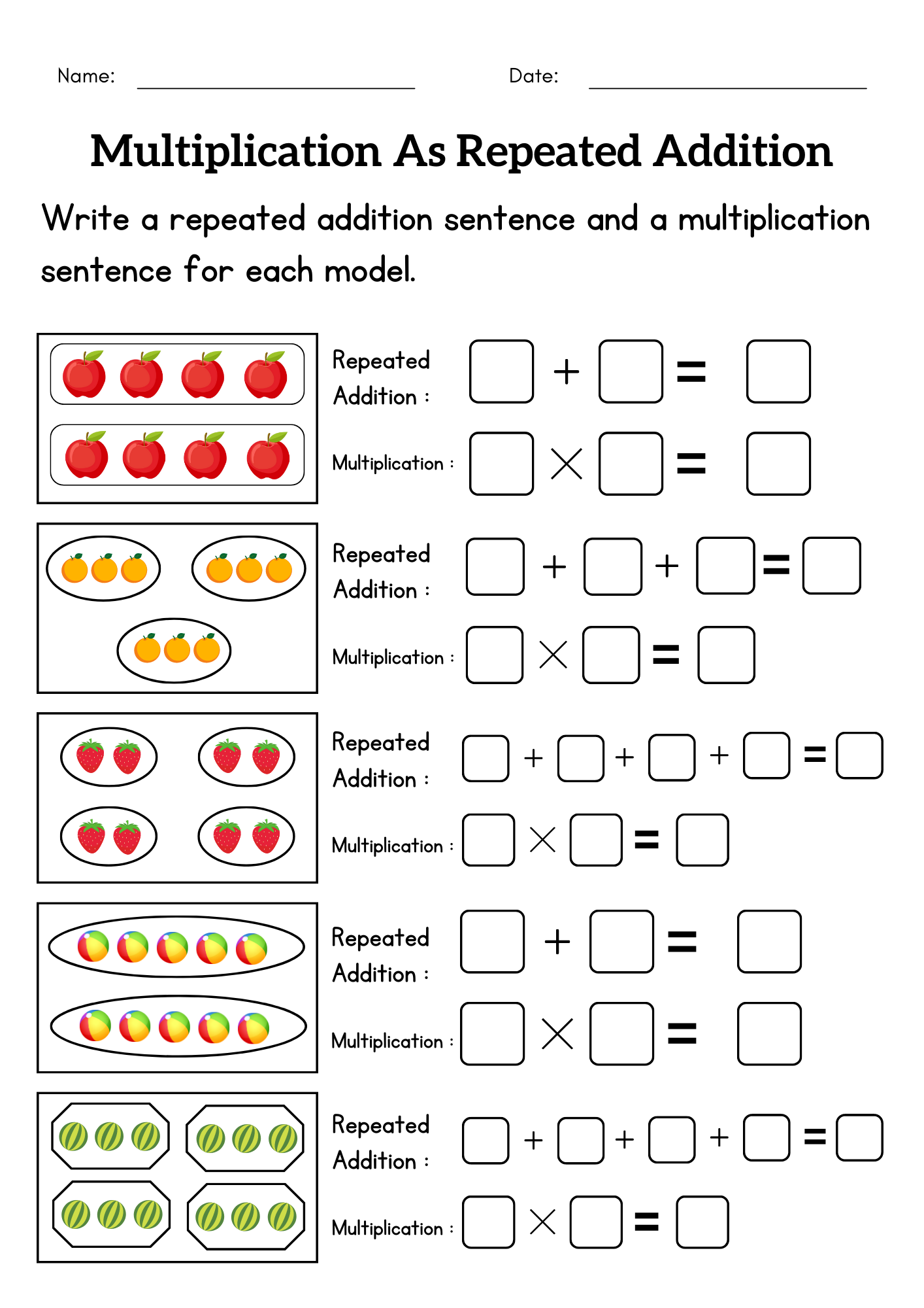 Write Multiplication As Repeated Addition Activities Worksheet For