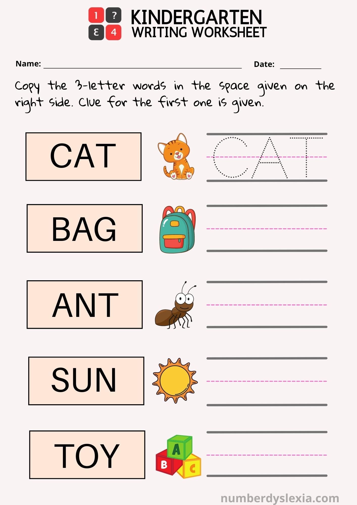 Writing Kindergarten Worksheets